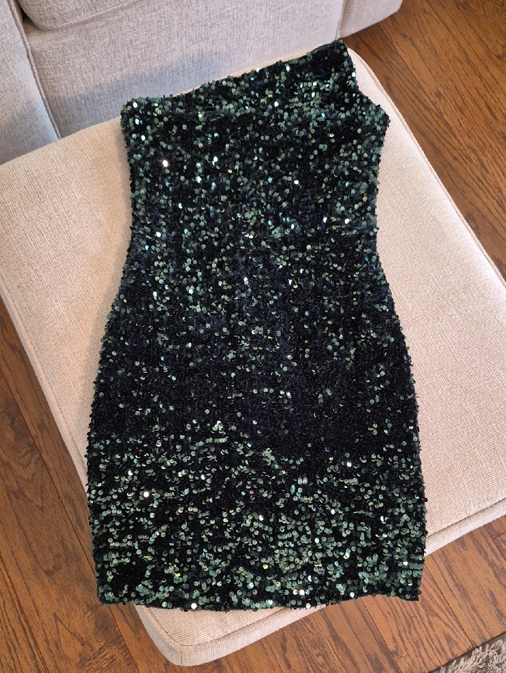 One Shoulder Strap Sequin Mini Dress in Dark Green